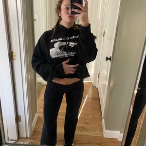 Low-Rise Black Velour Flare Pants